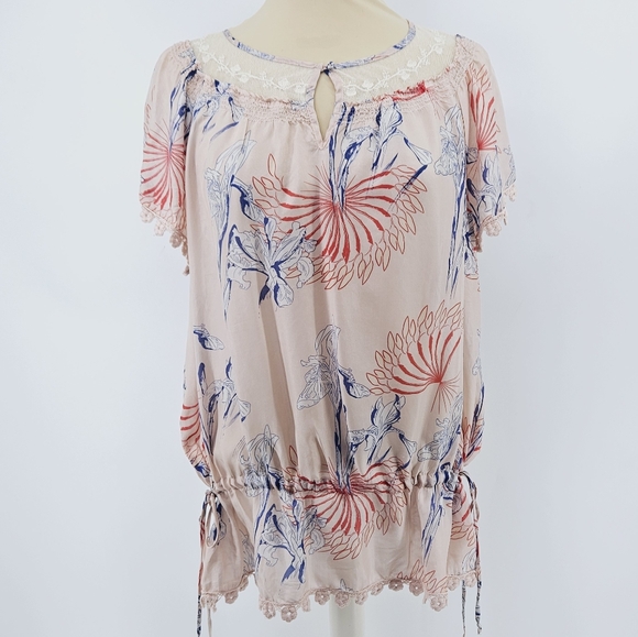 Sundance Short Sleeve Silk Top in Pink Floral Size Large - Picture 1 of 10